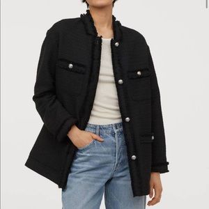H&M Black Textured-weave Jacket with Bee Buttons-L